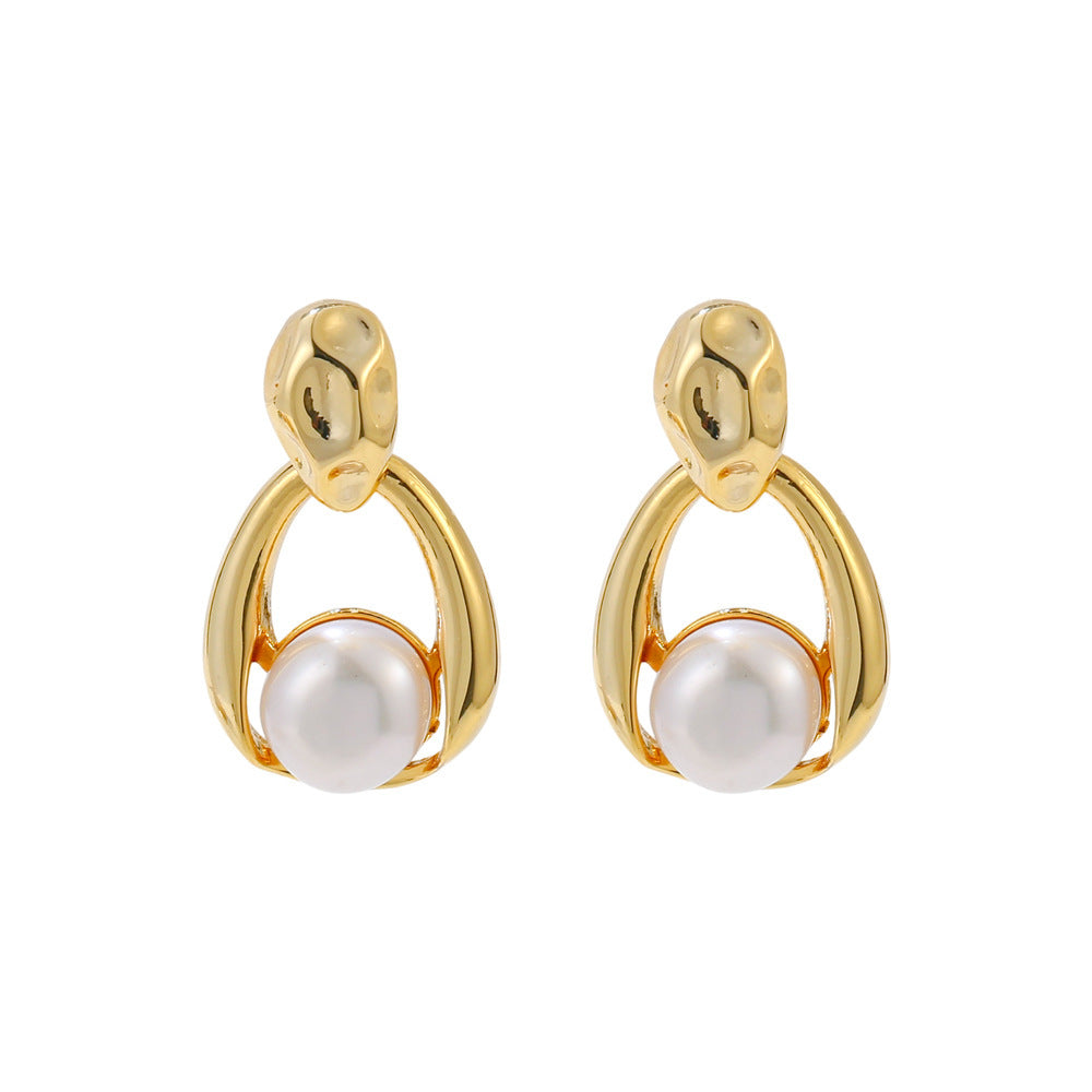 French Entry Lux Metal Pearl Ball Earrings