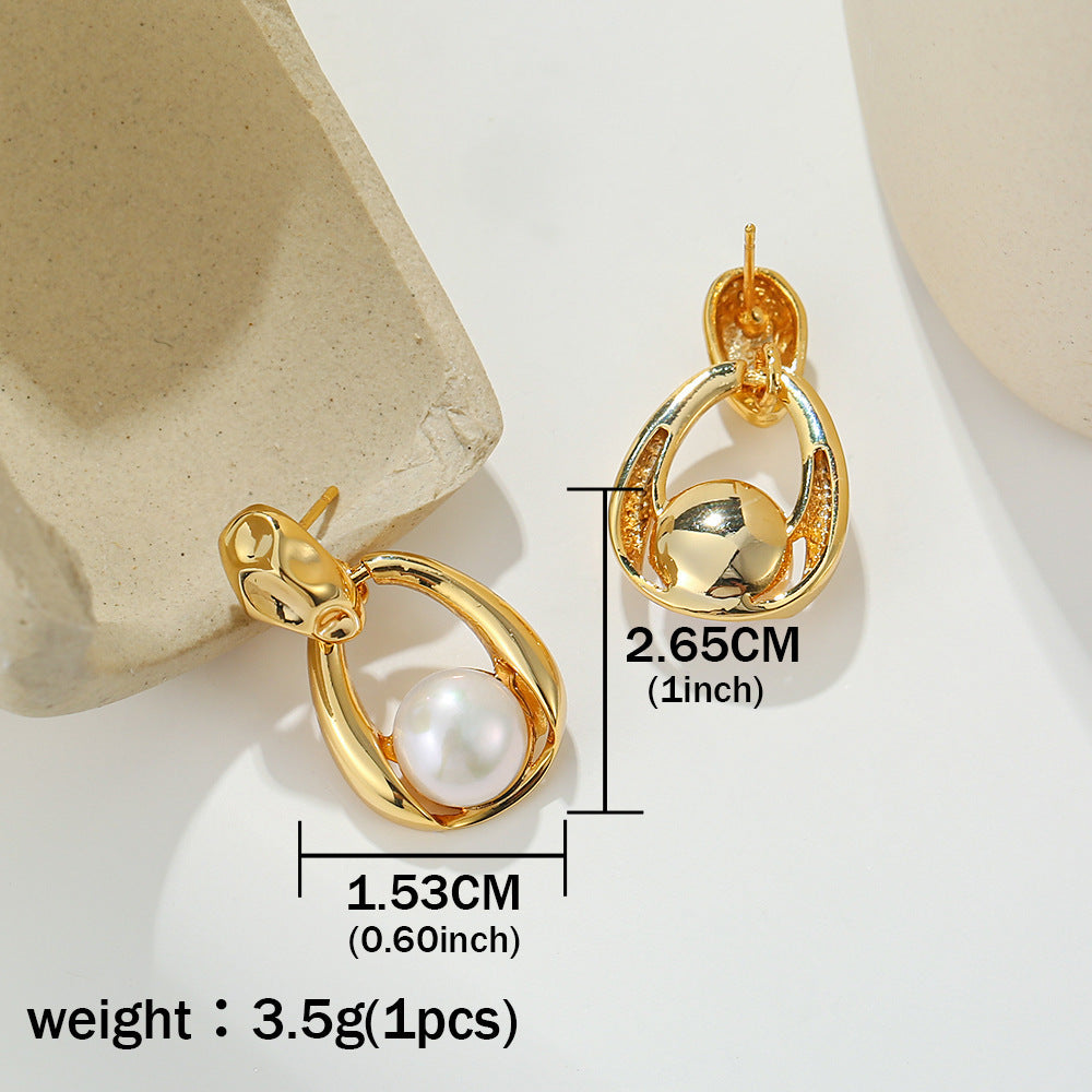 French Entry Lux Metal Pearl Ball Earrings