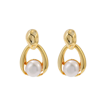 French Entry Lux Metal Pearl Ball Earrings