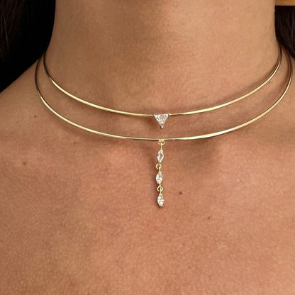 Geometric Necklace Double-layer Rhinestone Collar Women's Accessories