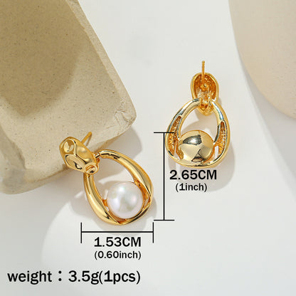 French Entry Lux Metal Pearl Ball Earrings