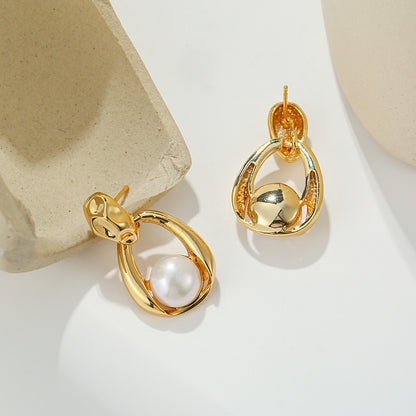 French Entry Lux Metal Pearl Ball Earrings